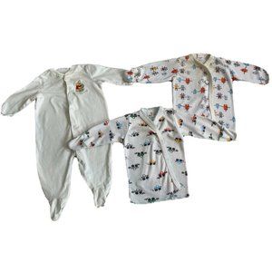 MultiBrand Baby Boy 3 Pieces Bodysuits White Long Sleeves 100%Cotton Size 0-3M
